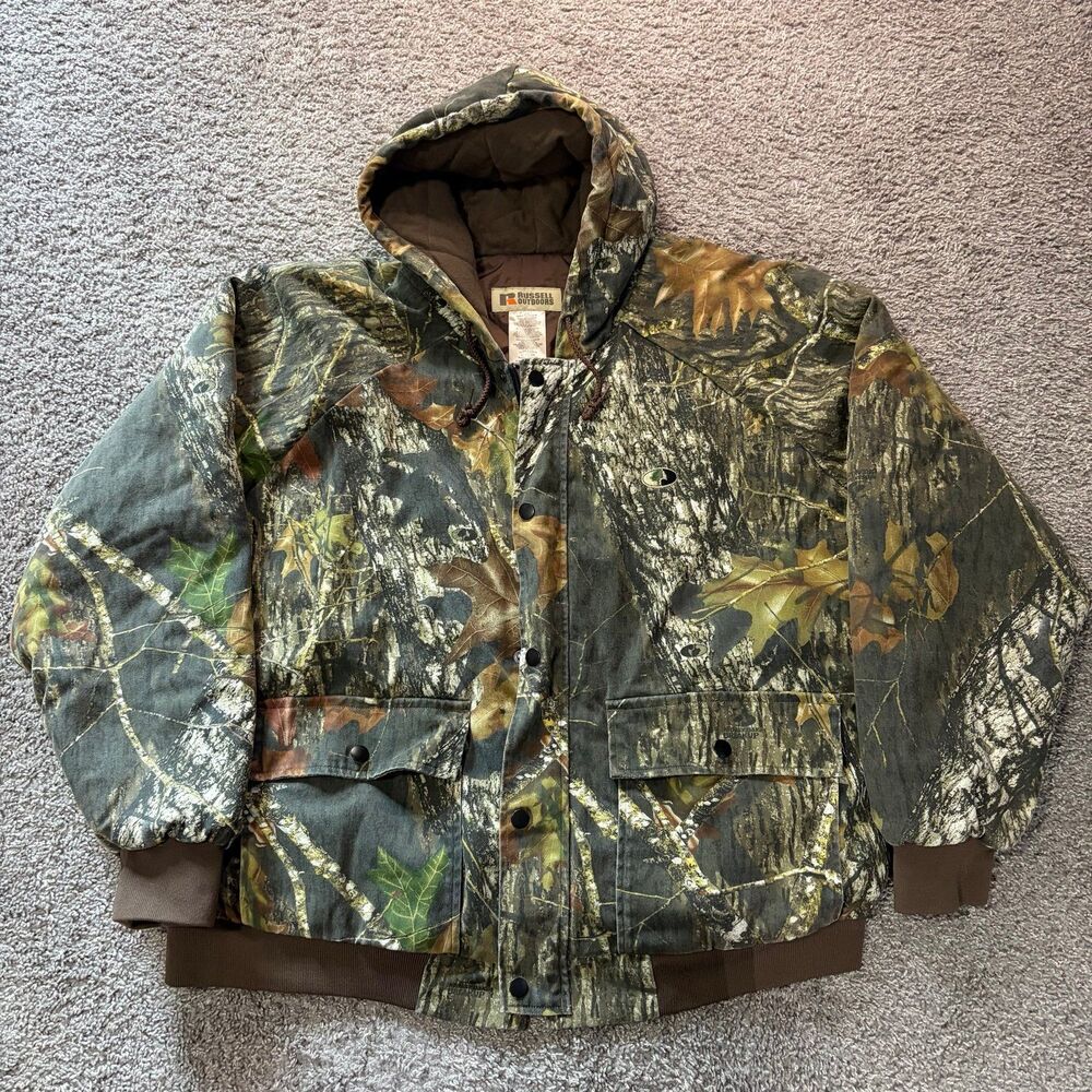 Vintage Russell Outdoors RealTree Camo Jacket Full Zip Hooded Insulated Sz 2XL